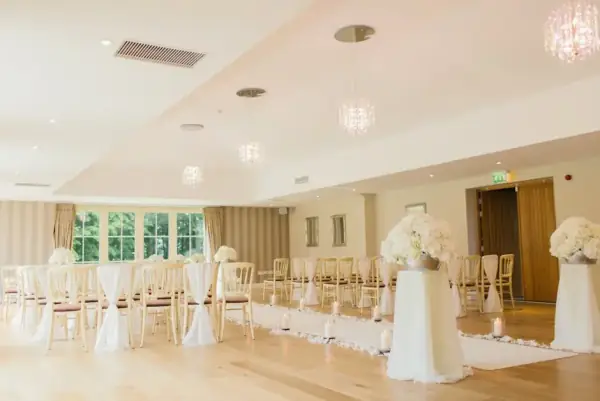 Indoor wedding ceremony hall setup
