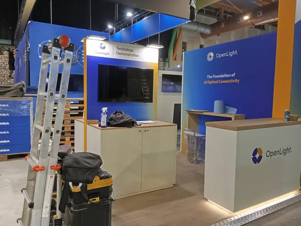 Build up on the ECOC 2026 exhibition floor at FYCMA, Malaga